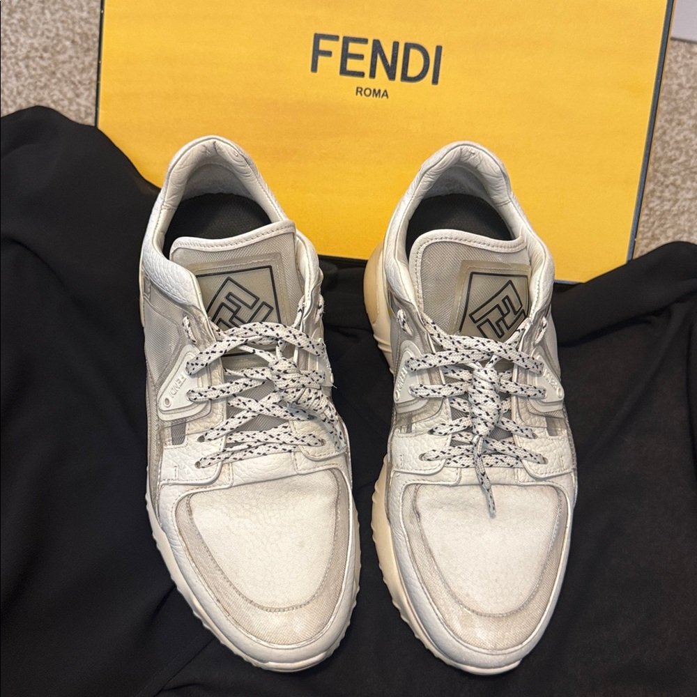 Fendi Leather and Mash Sneakers with Logo Accents